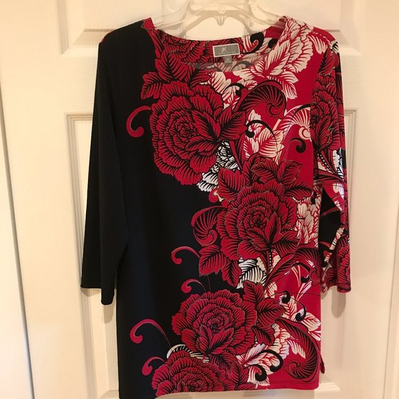 J M Collection ladies top size medium red and black - Picture 1 of 7